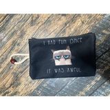 Street Bag Sinirli Kedi Desenli Baskılı Kalemlik , El Çantas , Baskılı Bez Çanta , Makyaj Çantası - Bej - Kahverengi
