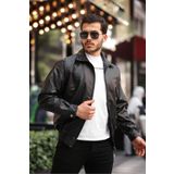 Streetwear Siyah Oversize Vintage Beli Lastikli Rahat Kesim Deri Ceket