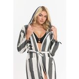 Striped Peştemal Bornoz Banyo ve Plaj Elbisesi Siyah L/XL