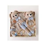 Strodizayn 1 - 2 Yaş Amigurumi Organik Örgü Oyuncak Papyonlu Ayıcık Set Tekstil Jel Dobby Mavi