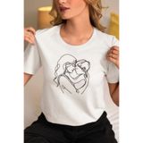 STRSTORE Anne Çocuk Tasarımlı Line Art Baskılı Beyaz Unisex Tişört