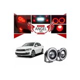 STS Oto Aksesuar Citroen C Elysee Uyumlu, Universal Mercekli LED Angel Sis Farı, 76MM Kırmızı Renk
