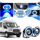 STS Oto Aksesuar Ford Transit Tüm Modeller Uyumlu, Universal Mercekli LED Angel Sis Farı, 76MM Buz Mavi Renk