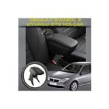 STS Oto Aksesuar Renault Symbol 2008–2012 Uyumlu Kol Dayama Ve Kolçak Sürgülü Bardaklıklı Ayarlanabilir Siyah Deri
