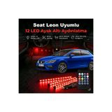 STS Oto Aksesuar Seat Leon Uyumlu RGB Ayak Altı LED 12 Led Kumandalı Müzik Duyarlı Araç İçi Aydınlatma 7 Renk 12V