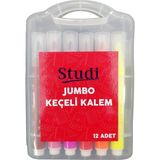 Studi Jumbo Keçeli Kalem 12 Renk Çok Renkli Desenli Dış Çerçeve - Karışık-Çok Renkli - 1 Adet