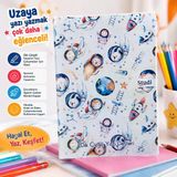 Studi Uzay Astronot Desenli Dik Çizgili Yazı Defteri Çocuk Öğrenci Güzel Yazı Çalışma Defteri