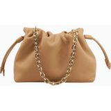 Studıo Amelıa Alexandra Petite Bej Deri Büzgülü Zincir Askılı Kadın Clutch Çanta