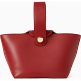 Studio Amelia Odessa Deri Top-Handle Çanta, Altın Detaylı, Kumaş Astar, Kart Yuvalı - Kırmızı