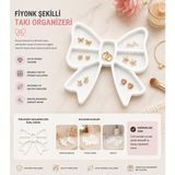 Studio Aslan Design Fiyonk Şeklinde Takı Organizeri | Küpe, Yüzük ve Kolye Düzenleyici | Dekoratif Takı Saklama Tepsisi | Pla Takılık - Beyaz