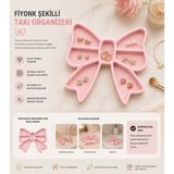 Studio Aslan Design Fiyonk Şeklinde Takı Organizeri | Küpe, Yüzük ve Kolye Düzenleyici | Dekoratif Takı Saklama Tepsisi | Pla Takılık - Pembe
