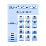 Studio D arte DIY KIT 60 Adet Mavi Tonlarında Kişiye Özel Okul İsim Etiketi Sticker Etiket Çıkartma