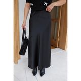 Studio Fashion 1988 Kadın Siyah Lüks Kalite Beli Lastikli Maxi Boy Uzun Pamuk Saten Etek