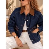 Studio Fashion 1988 Lacivert Denim Kahve Kadife Yaka Cepli Nakışlı Ceket