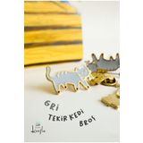 Studio Keefla Gri Tekir Kedi - Metal Enamel Pin Rozet Broş Yaka İğnesi Hediyelik