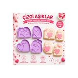 StudioAslanDesign Çizgi Aşıklar Şeker Hamuru Kalıbı Seti | Sevgili Çift ve Kalpli Çizgi Karakter Figürlü Kurabiye & Pasta Süsleme Kalıpları | 4'lü Fondan Kalıp Seti
