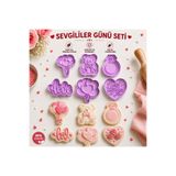 StudioAslanDesign Sevgililer Günü Şeker Hamuru Kalıbı Seti | Love, Ayıcık, Kalp, Balon, Gül ve Yüzük Figürlü Kurabiye & Pasta Süsleme Kalıpları | 6’lı Fondan Kalıp Seti