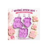 StudioAslanDesign Sevimli Ayıcık Şeker Hamuru Kalıbı Seti | Ayıcık, Kalpli Ayıcık ve Love Yazılı Kurabiye & Pasta Süsleme Kalıpları | 3'lü Fondan Kalıp Seti