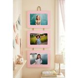 Studyo Plus 3'lü Ipli Ahşap Fotoğraf Çerçevesi – Çocuk & Bebek Odası Duvar Dekoru – 10X15 cm Yatay - Pembe
