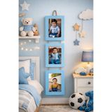 Stüdyo Plus 3'lü İpli Ahşap Fotoğraf Çerçevesi – Çocuk & Bebek Odası Duvar Dekoru – 10x15 cm
