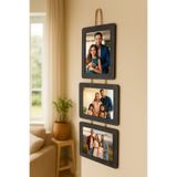 Studyo Plus İzmir Ahşap 3’lü İpli 15x21 cm Fotoğraf Çerçevesi Siyah Bendir renk
