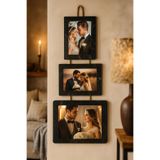 Studyo Plus İzmir Ahşap 3’lü İpli Fotoğraf Çerçevesi 1 Adet Dikey 10x15 Cm 1 Adet Yatay 10x15 Cm 1 Adet 15x20 Cm