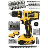 Sturdy Matkap 58VF 5 Ah Çift Metal Şanzuman Çift Akülü Şarjlı Matkap 27 Parça Set