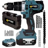 Sturdy Professionel Brushless Bakır Sargı Motor 58 Volt 6,0 Amper SPT-5860 Li-On Çift Akülü vidalama Kömürsüz Tam Pro 27 Parça Uç Setli Şarjlı Matkap