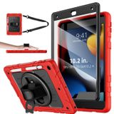 Stweap iPad 9./8./7. Nesil için Kılıf - Dahili Ekran Koruyucu, Kalem Tutucu ve 360°Dönen El Kayışı, Omuz Askısı, iPad 10,2 inç 2021-2019 için Kılıf (Kırmızı/Siyah)