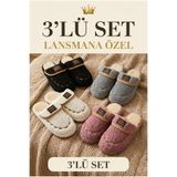 StWenn 3'lü Avantajlı Paket Kışlık Peluş Ev Terliği Çeyiz Terliği Kışlık Terlik Ses Yapmaz Hafif Taban Taban