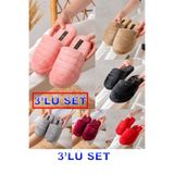 StWenn 3'lü Avantajlı Paket Kışlık Peluş Ev Terliği Sessiz Ortopedik Taban Yıkanabilir Kadın Misafir Terliği Seti Ultra Yumuşak Çeyiz Ev Terliği