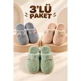 StWenn 3'lü Avantajlı Paket Peluş Ev Terliği Çeyiz Terliği Kışlık Terlik Sessiz Ortopedik Taban