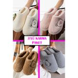 StWenn 3’lü Set Kışlık Peluş Ev Terliği Ayıcık Desenli Çeyiz Misafir Terliği Ses Yapmaz Ortopedik Taban