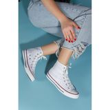 Stwenn Uzun Keten Spor Ayakkabı Günlük Sneakers Düz Taban Beyaz Renk