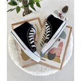Stwenn Uzun Unisex Keten Spor Ayakkabı Sneakers Düz Taban Siyah - Beyaz Renkli