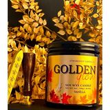 Stworkshop Golden Glow: Dekoratif Vanilya Kokulu Ahşap Fitilli Doğal Soya Wa x Mum Amber Cam Kavanoz - 1 Adet