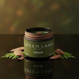 Stworkshop Green Land Dekoratif mum – Özel Tasarım Sedir Ağacı Kokulu Mum (250GR) Doğal Vegan Soya Wax | Ahşap Fitil | Özel Cam Kavanoz - 1 Adet