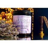 Stworkshop Pureple Deep: Özel Dekoratif Tasarım Lavanta Kokulu Amber Cam Kavanoz Büyük Mum Ahşap Fitil 390GR Doğal Vegan Soya Wax Mumu - 1 Adet