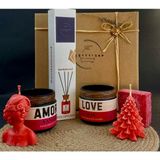 Stworkshop Red Passion: Özel Tasarım Dekoratif Hediye Seti: %doğal Vegan Soya Wax Mumu Bambu Çubuk Oda Kokusu ve Doğal Sabun Seti. - 1 Adet