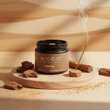 Stworkshop Wood – Premium Sandal Ağacı Kokulu Mum (250GR) El Yapımı | Doğal Vegan Soya Wax | Ahşap Fitil | Özel Tasarım Cam Kavanoz - 1 Adet