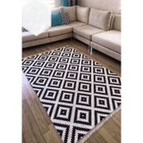 Sty Home Baklava Kaymaz Tabanlı Yıkanabilir Halı Kilim Yolluk Beyaz Siyah