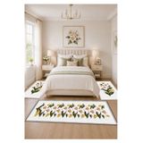 STY Home Beyaz Çiçekli Dijital Baskılı 3 'lü Yatak Odası Halısı Yolluk Takımı 80x150 2 Adet 80x300 1 Adet 34