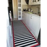 Sty Home Cizgi Çerçeve Kaymaz Tabanlı Yıkanabilir Halı Kilim Yolluk Beyaz Siyah Gri Kırmızı