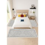 Sty Home Gri Dijital Baskılı 3 'Lü Yatak Odası Halısı Yolluk Takımı