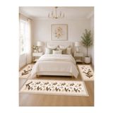 STY Home Krem Çiçekli Dijital Baskılı 3 'lü Yatak Odası Halısı Yolluk Takımı 80x150 2 Adet 80x300 1 Adet 35
