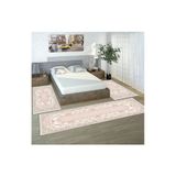 Sty Home Pembe Çicekli Dijital Baskılı 3 'Lü Yatak Odası Halısı Yolluk Takımı 80X150 2 Adet 80X300 1 Adet 14