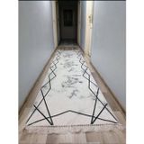 Sty Home Platin Capraz Kaymaz Tabanlı Yıkanabilir Halı Kilim Yolluk Beyaz Siyah