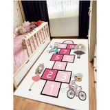 STY Home Seksek Çocuk Halısı Kaymaz Tabanlı Halı Makinede Yıkanabilir Halı Yolluk Krem Pembe