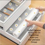 Style Papatya Tasarımlı Kaymaz Raf Astarı Rulosu -Mutfak, Buzdolabı & Dolaplar Için Çekmece Matı, 45 x 10 - Beyaz - Sarı