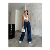 Style Pete Flower Kadın Likralı Yüksek Bel Bol Paça Kot Pantolon- WİDE LEG